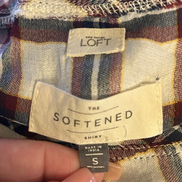 Ann Taylor LOFT Womens Shirt White Multicolored Plaid Roll Tab Lightweight Small - Picture 6 of 12